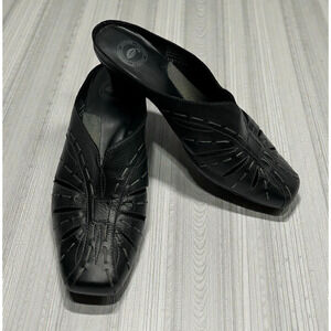 Nurture Women's 8M Lafayette Pierced Slip On Mules Black Leather Kitten Heel